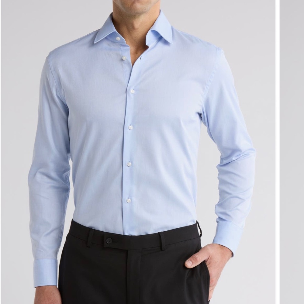 BOSS Slim fit blue textured dress shirt